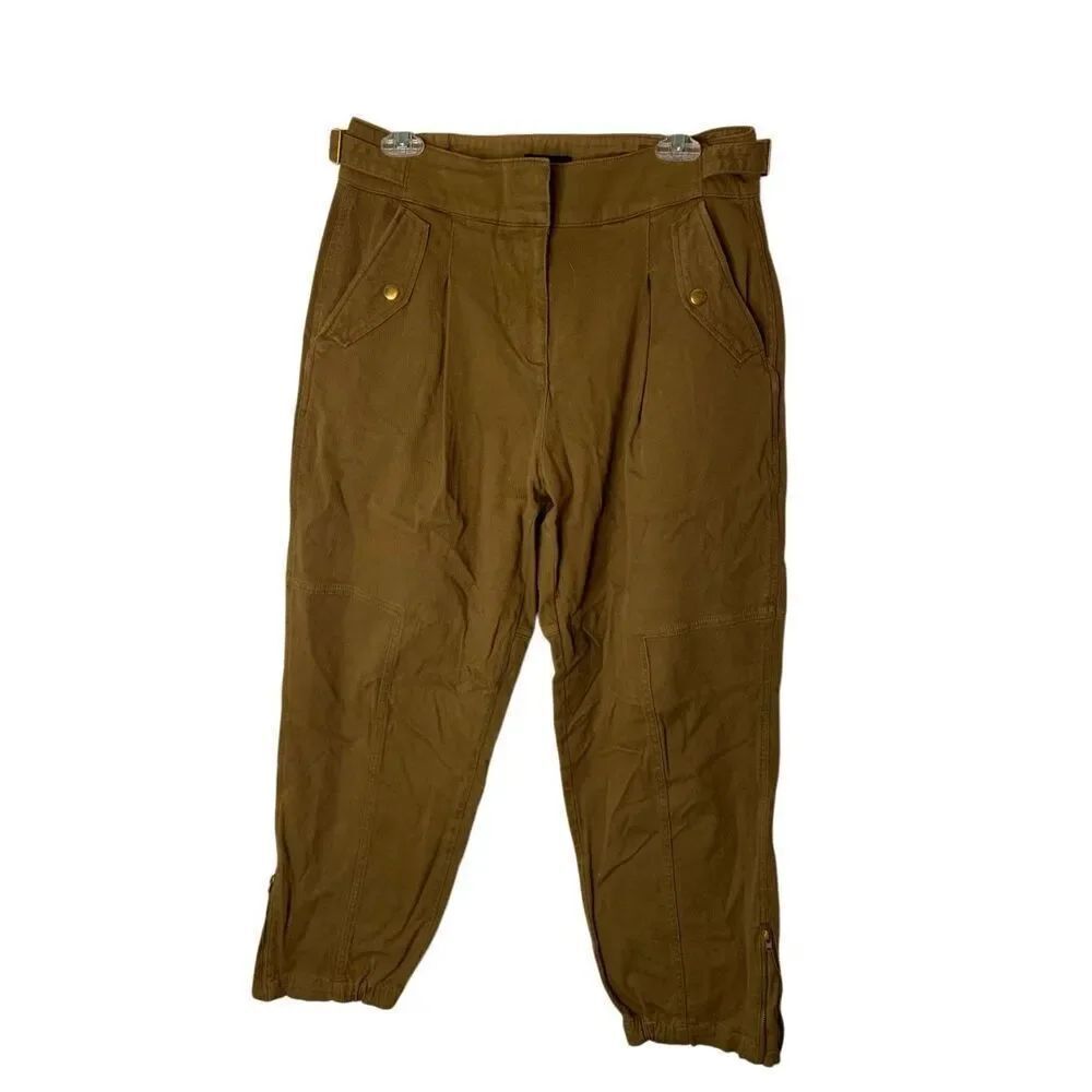 ME+EM pleated front high-rise brown cargo jogger pants cotton women's size 4